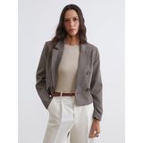 Lc Waikiki Yeni Sezon Kazayağı Desenli Crop Kadın Blazer Ceket - Kahverengi