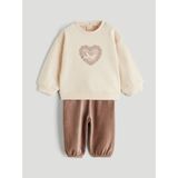 Lc Waikiki Yeni Sezon Kız Bebek Baskılı Sweatshirt ve Kadife Pantolon 2'li - Bej - 3 - 6 Ay