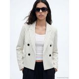 Lc Waikiki Yeni Sezon Kruvaze Yaka Çizgili Kadın Blazer Ceket - Beyaz