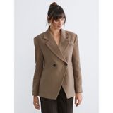 Lc Waikiki Yeni Sezon Kruvaze Yaka Kadın Kaşe Blazer Ceket - Bej - M