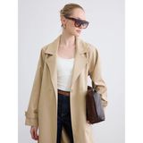 Lc Waikiki Yeni Sezon Kruvaze Yaka Kuşaklı Oversize Kadın Trençkot - Bej - 36