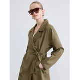 Lc Waikiki Yeni Sezon Kruvaze Yaka Kuşaklı Oversize Kadın Trençkot - Haki - 34