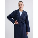 Lc Waikiki Yeni Sezon Kruvaze Yaka Kuşaklı Oversize Kadın Trençkot - Lacivert - 40