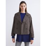 Lc Waikiki Yeni Sezon Kruvaze Yaka Oversize Kadın Trençkot - Kahverengi - 36
