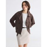 Lc Waikiki Yeni Sezon Kruvaze Yaka Oversize Kadın Trençkot - Koyu Kahverengi - 42