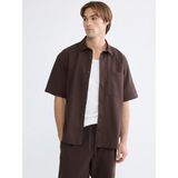 Lc Waikiki Yeni Sezon Loose Fit Keten Görünümlü Erkek Gömlek - Kahverengi - 3XL