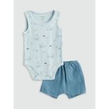 Lc Waikiki Yeni Sezon Organik Kumaş Erkek Bebek Çıtçıtlı Body ve Şort 2'li - Mavi - 0 - 1 Ay