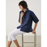 Lc Waikiki Yeni Sezon Oversize %100 Keten Kadın Gömlek - Indigo
