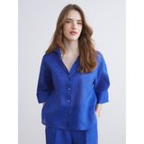 Lc Waikiki Yeni Sezon Oversize %100 Keten Kadın Gömlek - XL - Mavi