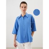 Lc Waikiki Yeni Sezon Oversize Dokulu Kadın Gömlek - XS - S - Mavi