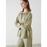 Lc Waikiki Yeni Sezon Oversize Keten Karışımlı Kadın Gömlek - 2XL - Haki
