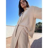Lc Waikiki Yeni Sezon Oversize Krep Kadın Gömlek - Krem - Bej
