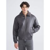 Lc Waikiki Yeni Sezon Pelüş Yaka Erkek Deri Görünümlü Mont - 2XL - Antrasit