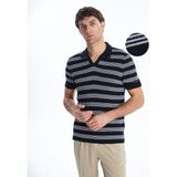 Lc Waikiki Yeni Sezon Polo Yaka Çizgili Erkek Dokulu Triko Kazak - Lacivert - 3XL
