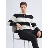 Lc Waikiki Yeni Sezon Polo Yaka Çizgili Erkek Triko Kazak - Siyah - 2XL