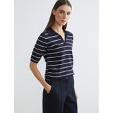 Lc Waikiki Yeni Sezon Polo Yaka Çizgili Kadın Triko Kazak - Lacivert - 2XL