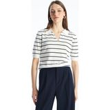 Lc Waikiki Yeni Sezon Polo Yaka Çizgili Kısa Kollu Kadın Triko Kazak - Ekru - 2XL