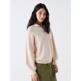 Lc Waikiki Yeni Sezon Polo Yaka Kadın Triko Kazak - Bej - 2XL