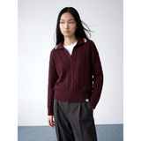Lc Waikiki Yeni Sezon Polo Yaka Kendinden Desenli Kadın Triko Kazak - Bordo - XL