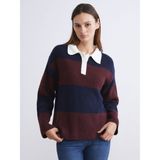 Lc Waikiki Yeni Sezon Polo Yaka Renk Bloklu Kadın Triko Kazak - Bordo - XL