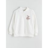 Lc Waikiki Yeni Sezon Polo Yaka Stitch Baskılı Kız Çocuk Sweatshirt - Ekru - 7 - 8 Yaş