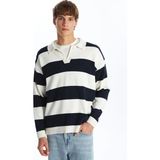 Lc Waikiki Yeni Sezon Polo Yaka Uzun Kollu Çizgili Erkek Triko Kazak - Lacivert - 3XL