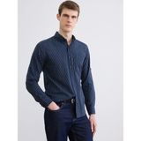 Lc Waikiki Yeni Sezon Regular Fit Çizgili Erkek Keten Karışımlı Gömlek - Lacivert