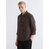 Lc Waikiki Yeni Sezon Regular Fit Çizgili Erkek Müslin Gömlek - 2XL - Kahverengi