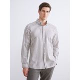 Lc Waikiki Yeni Sezon Regular Fit Çizgili Keten Görünümlü Erkek Gömlek - 2XL - Mürdüm