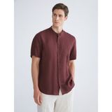 Lc Waikiki Yeni Sezon Regular Fit Hakim Yaka Kısa Kollu %100 Keten Erkek Gömlek - 2XL - Mürdüm