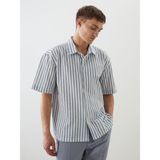 Lc Waikiki Yeni Sezon Regular Fit Kısa Kollu Çizgili Armürlü Erkek Gömlek - 2XL - Mavi