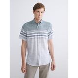 Lc Waikiki Yeni Sezon Regular Fit Kısa Kollu Çizgili Armürlü Erkek Gömlek - 2XL - Yeşil