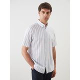 Lc Waikiki Yeni Sezon Regular Fit Kısa Kollu Çizgili Keten Görünümlü Erkek Gömlek - XL - Mavi