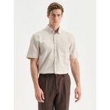 Lc Waikiki Yeni Sezon Regular Fit Kısa Kollu Keten Görünümlü Erkek Gömlek - 2XL - Bej