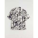 Lc Waikiki Yeni Sezon Regular Fit Resort Yaka Kısa Kollu Desenli Viskon Erkek Gömlek - 2XL - Siyah