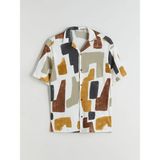 Lc Waikiki Yeni Sezon Regular Fit Resort Yaka Kısa Kollu Desenli Viskon Erkek Gömlek - Beyaz - 2XL