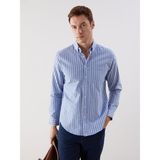 Lc Waikiki Yeni Sezon Regular Fit Uzun Kollu Çizgili Erkek Gömlek - 3XL - Indigo