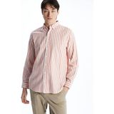 Lc Waikiki Yeni Sezon Regular Fit Uzun Kollu Çizgili Poplin Erkek Gömlek - Mercan