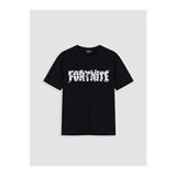 LC Waikiki yeni sezon Siyah Bisiklet Yaka Fortnite Baskılı Erkek Çocuk Tişört