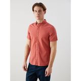Lc Waikiki Yeni Sezon Slim Fit Kısa Kollu Keten Karışımlı Erkek Gömlek - Mercan - 2XL