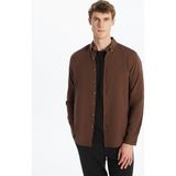 Lc Waikiki Yeni Sezon Slim Fit Uzun Kollu Armürlü Erkek Gömlek - 2XL - Kahverengi