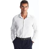 Lc Waikiki Yeni Sezon Slim Fit Uzun Kollu Çizgili Armürlü Erkek Gömlek - XS - Bej