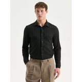 Lc Waikiki Yeni Sezon Slim Fit Uzun Kollu Çizgili Erkek Gömlek - XL - Siyah