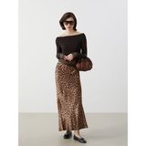 Lc Waikiki Yeni Sezon Standart Fit Leopar Desenli Saten Kadın Etek - Kahverengi - 34