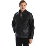 Lc Waikiki Yeni Sezon Standart Kalıp Dik Yaka Erkek Deri Görünümlü Ceket - Siyah - 3XL