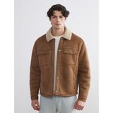 Lc Waikiki Yeni Sezon Standart Kalıp Gömlek Yaka Süet Erkek Mont - Kahverengi - 2XL