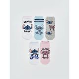 Lc Waikiki Yeni Sezon Stitch ve Angel Desenli Kız Çocuk Patik Çorap 5'li - 27 - 29 - Parlak Beyaz