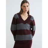 Lc Waikiki Yeni Sezon V Yaka Çizgili Oversize Kadın Triko Kazak - Bordo - M - L