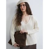 Lc Waikiki Yeni Sezon V Yaka Dantel Detaylı Oversize Kadın Triko Kazak - Ekru - M