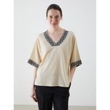 Lc Waikiki Yeni Sezon V Yaka Desenli Kadın Bluz - Bej - 2XL